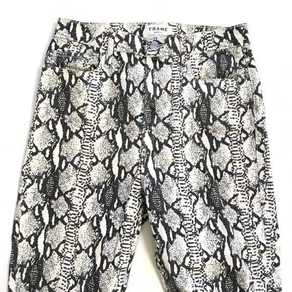 Frame Ali High Rise Skinny Cigarette Jeans Womens 27 Black Cream Python - Picture 5 of 12